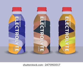 Juice empty and full bottle mockup set. Fruit drinks packaging design with label templates. 3d realistic vector illustration isolated on colorful background.