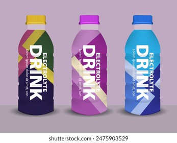 Juice empty and full bottle mockup set. Fruit drinks packaging design with label templates. 3d realistic vector illustration isolated on colorful background.