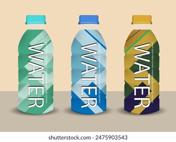 Juice empty and full bottle mockup set. Fruit drinks packaging design with label templates. 3d realistic vector illustration isolated on colorful background.