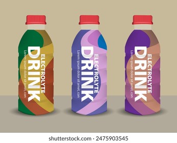 Juice empty and full bottle mockup set. Fruit drinks packaging design with label templates. 3d realistic vector illustration isolated on colorful background.