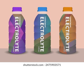 Juice empty and full bottle mockup set. Fruit drinks packaging design with label templates. 3d realistic vector illustration isolated on colorful background.