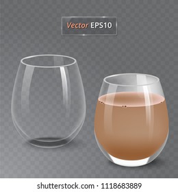 Juice and an empty glass. Fruit organic drink. Healthy diet. Clean eating. Tall glass with beverage. Transparent photo realistic vector illustration.