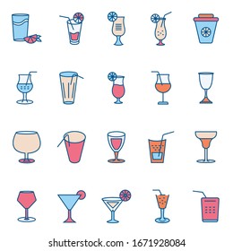 Juice filled outline icon set vector - glass of orange juice