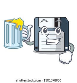 With juice floppy disk in the character funny