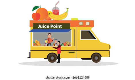 Juice food on wheels vector juice point vector flat design