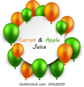 Juice frame background with colorful balloons. Vector illustration. 