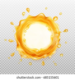 Juice frame. Transparent orange liquid splash with space for text. Vector illustration.