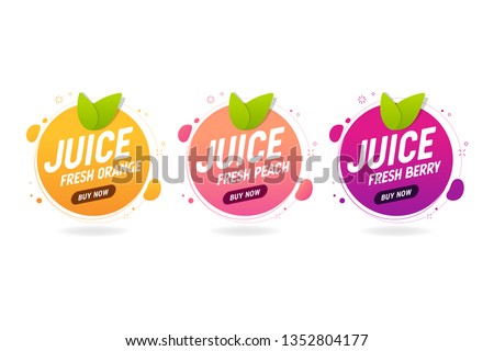 Juice fresh fruit banner. Orange, berry, peach healthy juice design template.