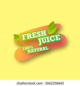 Saft frische Obstblüte. Orangefarbenes Etikett. Symbolkonzept. Design-Aufkleber. Vektorgrafik. 