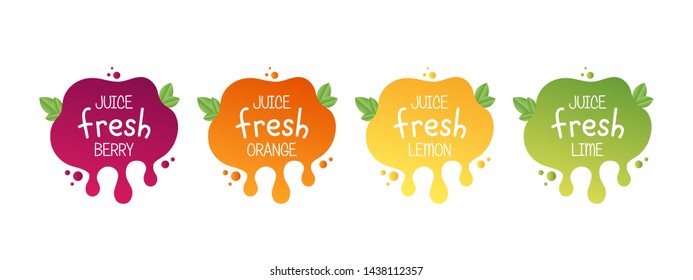 Juice fresh fruit label icon for your needs. Berry, orange, lemon, lime, healthy juice sticker design.