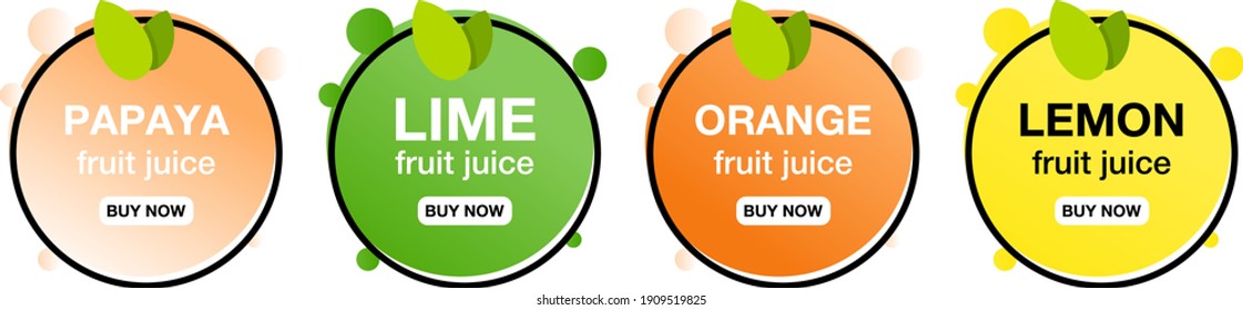 Juice fresh fruit label icon. Orange, lemon, lime, papaya healthy juice design sticker.