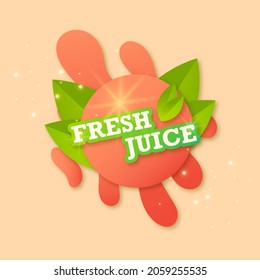 Juice fresh fruit label icon. Peach blot concept. Vector illustration. Design sticker.