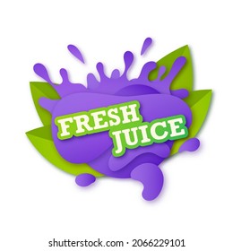 Juice fresh fruit label icon. Blueberry concept. Design sticker. Vector illustration. White isolated.