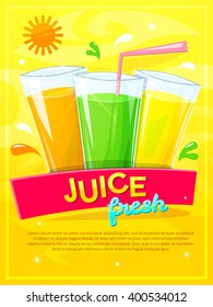 Juice fresh leaflet,  summer poster, vector illustration