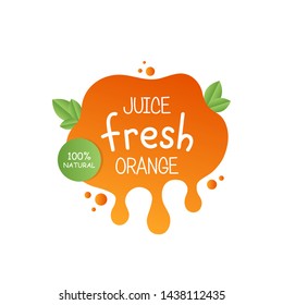 Juice fresh orange label icon for your needs. 100 percent natural. Healthy juice sticker design.