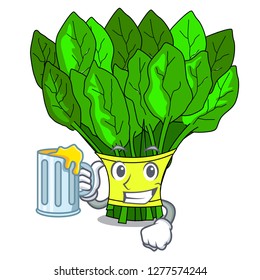 With juice fresh spinach vegetables in character fridge