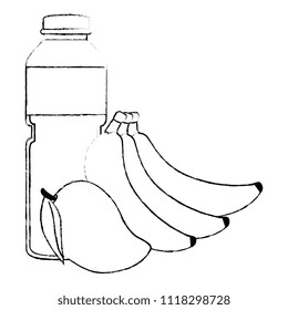 juice fruit bottle with bananas and mango