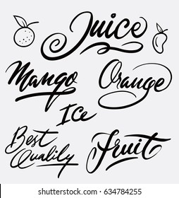 Juice and fruit hand written typography. Good use for logotype, symbol, cover label, product, brand, poster title or any graphic design you want. Easy to use or change color 