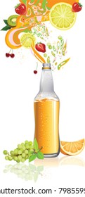 Juice and fruits. All elements and textures are individual objects. Vector illustration scale to any size.
