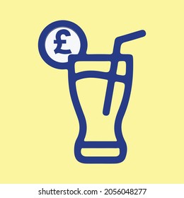 Juice glass with British Currency Pound Currency Icon. British Pound money. Big pile of cash. Currency. Vector illustration. Can be used for web, mobile, infographic and print.