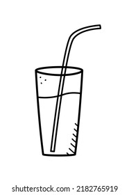 Juice glass doodle vector illustration, cold fruit drink, diet smoothie