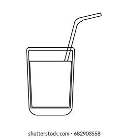 Juice glass with drinking straw black icon .