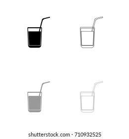 Juice glass with drinking straw black and grey set icon .