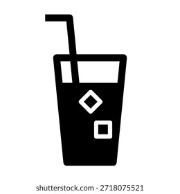 Saftglas mit Trinkhalm und Eiswürfeln Symbol, Trinkzeichen einzeln auf weißem Hintergrund