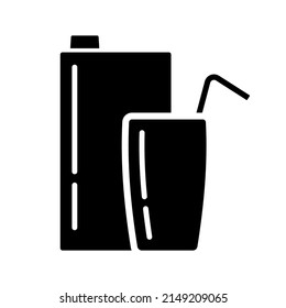 Juice, glass and drinking straw icon. Black silhouette. Front side view. Vector simple flat graphic illustration. Isolated object on a white background. Isolate.