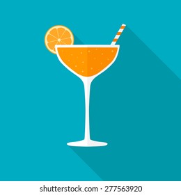 Juice glass flat icon with long shadow. Vector illustration