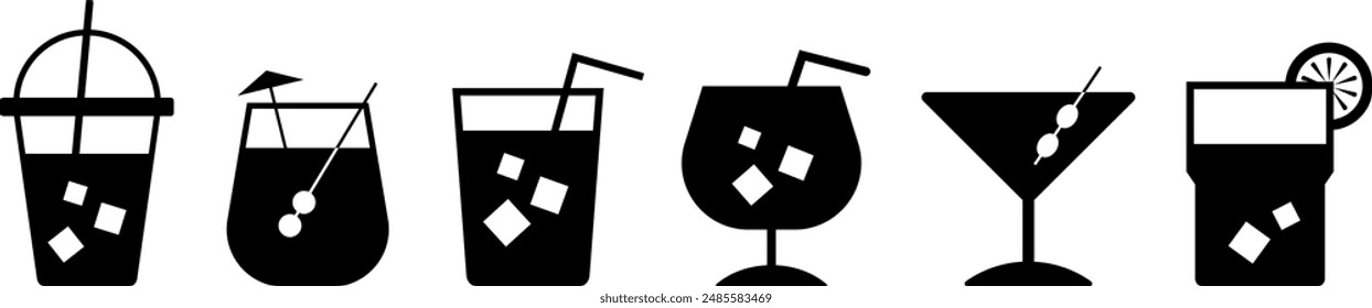 Juice Glass Flat Vector Icons, 
