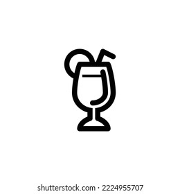 juice glass icon, cocktail glass. with lemon and straw.