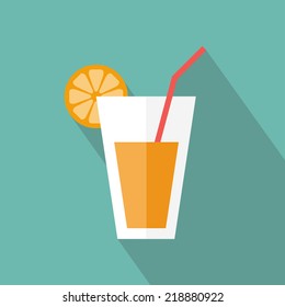 Juice glass icon. Flat icon with long shadow. Vector illustration