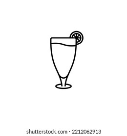 juice glass icon with lemon slice on white background. simple, line, silhouette and clean style. black and white. suitable for symbol, sign, icon or logo