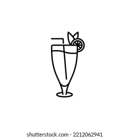 juice glass icon with straw and lemon slice on white background. simple, line, silhouette and clean style. black and white. suitable for symbol, sign, icon or logo