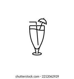 juice glass icon with straw and umbrella garnish on white background. simple, line, silhouette and clean style. black and white. suitable for symbol, sign, icon or logo