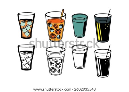 juice glass icon vector illustration template water juice cola soft drinks glasses set silhouette.