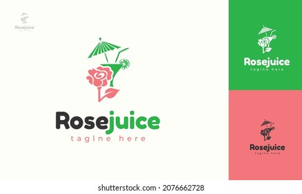 Juice glass logo design combined with flowers. Vector