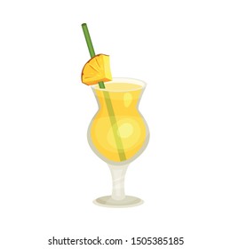 Juice in a glass on a leg. Vector illustration on a white background.