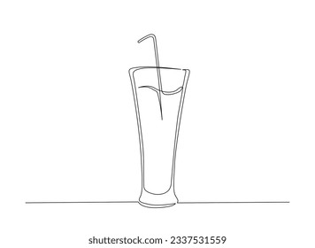 Juice glass one line vector. Continuous one line drawing of Juice drink glass. Editable stroke.