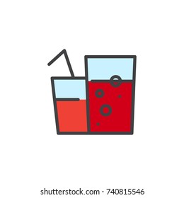 Juice glass with straw filled outline icon, line vector sign, linear colorful pictogram isolated on white. Symbol, logo illustration. Pixel perfect vector graphics