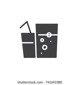 Juice glass with straw icon vector, filled flat sign, solid pictogram isolated on white. Symbol, logo illustration.