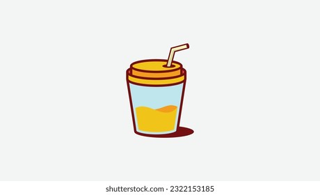 juice glass with straw logo vector design template