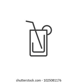 Juice glass with straw outline icon. linear style sign for mobile concept and web design. Cold drink simple line vector icon. Symbol, logo illustration. Pixel perfect vector graphics