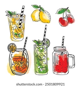 Juice in glass vector, watercolor juice illustration