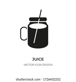Juice glyph icon. Flat style design element fresh fruit drink. Pictogram silhouette glass jar with a straw. Black logotype sign fitness vitamin cocktail, healthy beverage. Isolated vector illustration