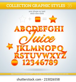 Juice Graphic Styles for Design. Graphic styles can be use for decor, text, title, cards, events, posters, icons, logo and other.