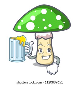 With juice green amanita mushroom mascot cartoon