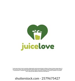 juice with heart icon logo, romantic juice logo design modern concept