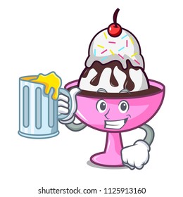With juice ice cream sundae mascot cartoon